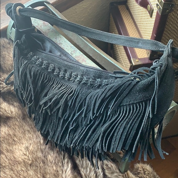 VINTAGE SUADE TASSEL BAG SOFT LIKE BNWOT - Picture 3 of 5